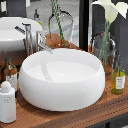 round ceramic sink 40 x 15 cm white