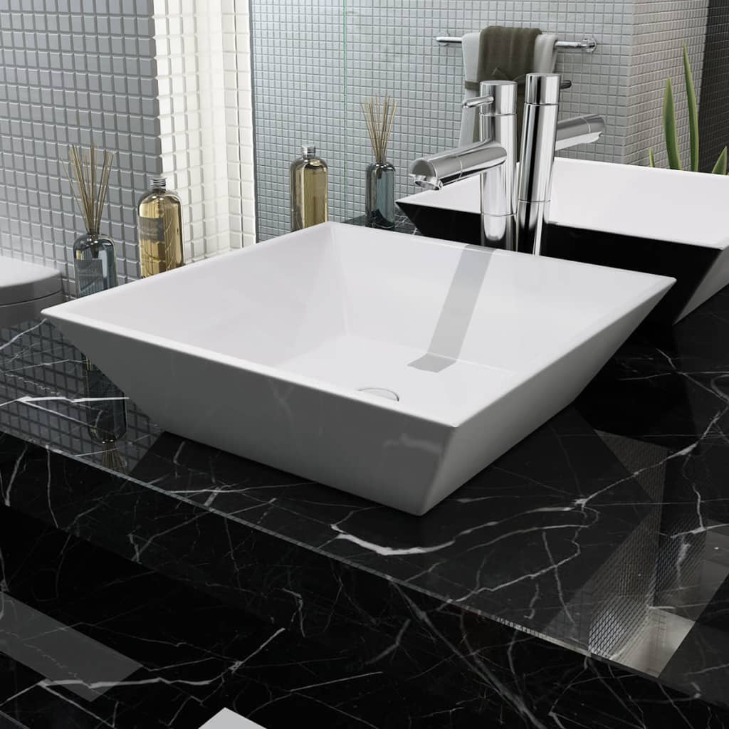 square sink, ceramic, white 41.5 x 41.5 x 12 cm