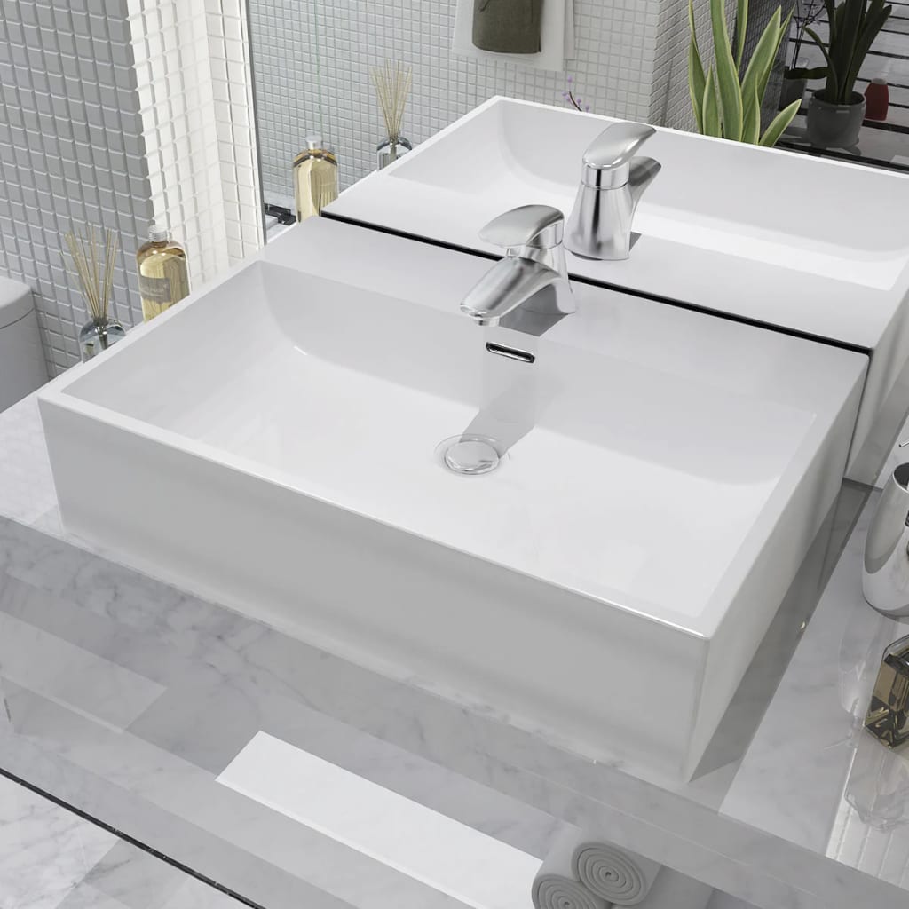 i ceramic sink with tap hole 60.5 x 42.5 x 14.5 cm white