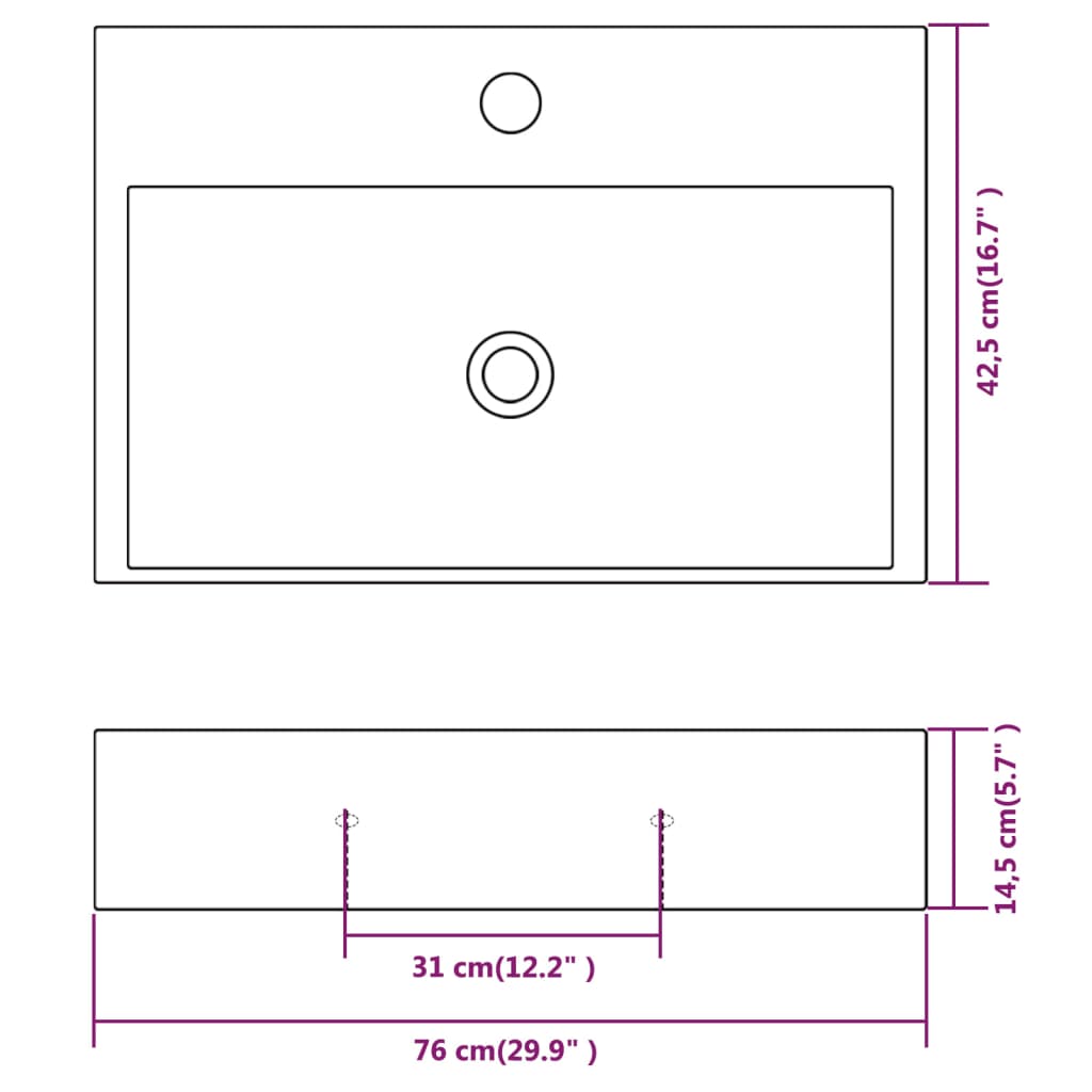 i keraamiline valamu kraaniavaga 76 x 42,5 x 14,5 cm valge