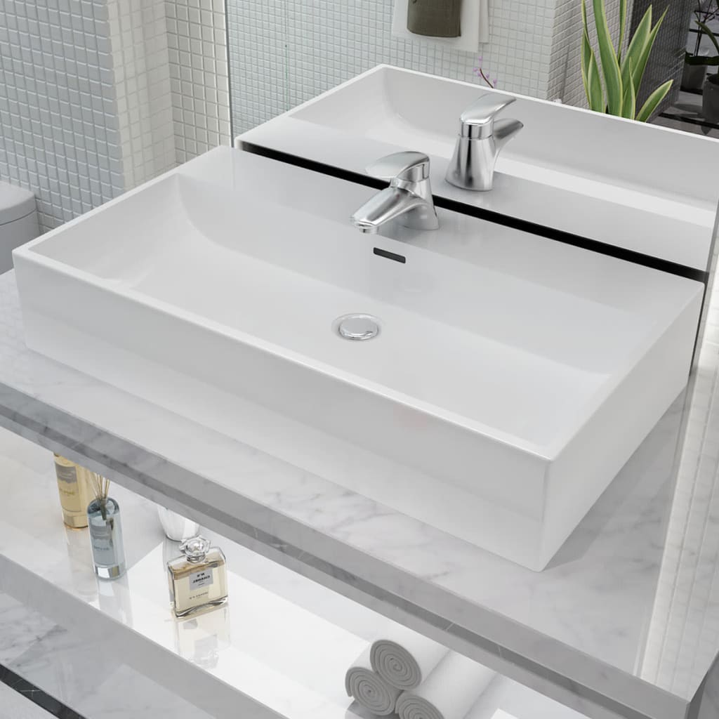 i ceramic sink with tap hole 76 x 42.5 x 14.5 cm white