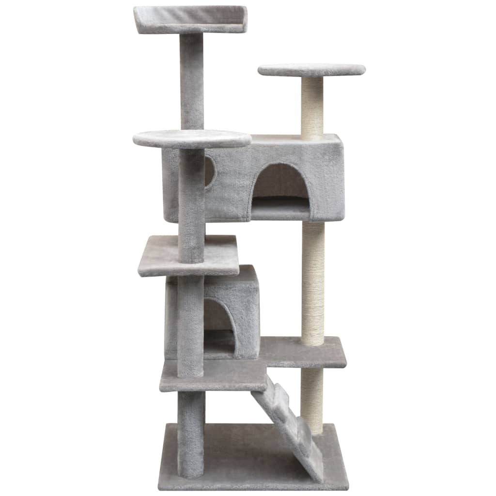 Cat house with sisal rope scratching post 125 cm grey