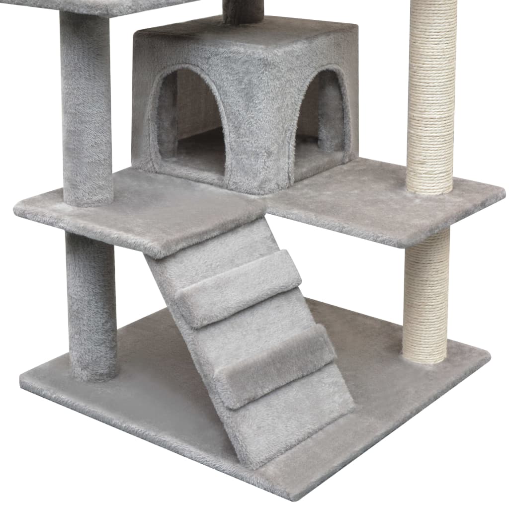 Cat house with sisal rope scratching post 125 cm grey