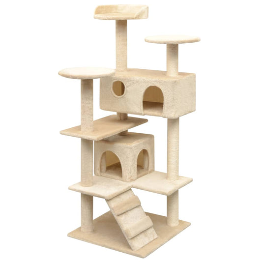 Cat house with sisal rope and scratching post 125 cm beige