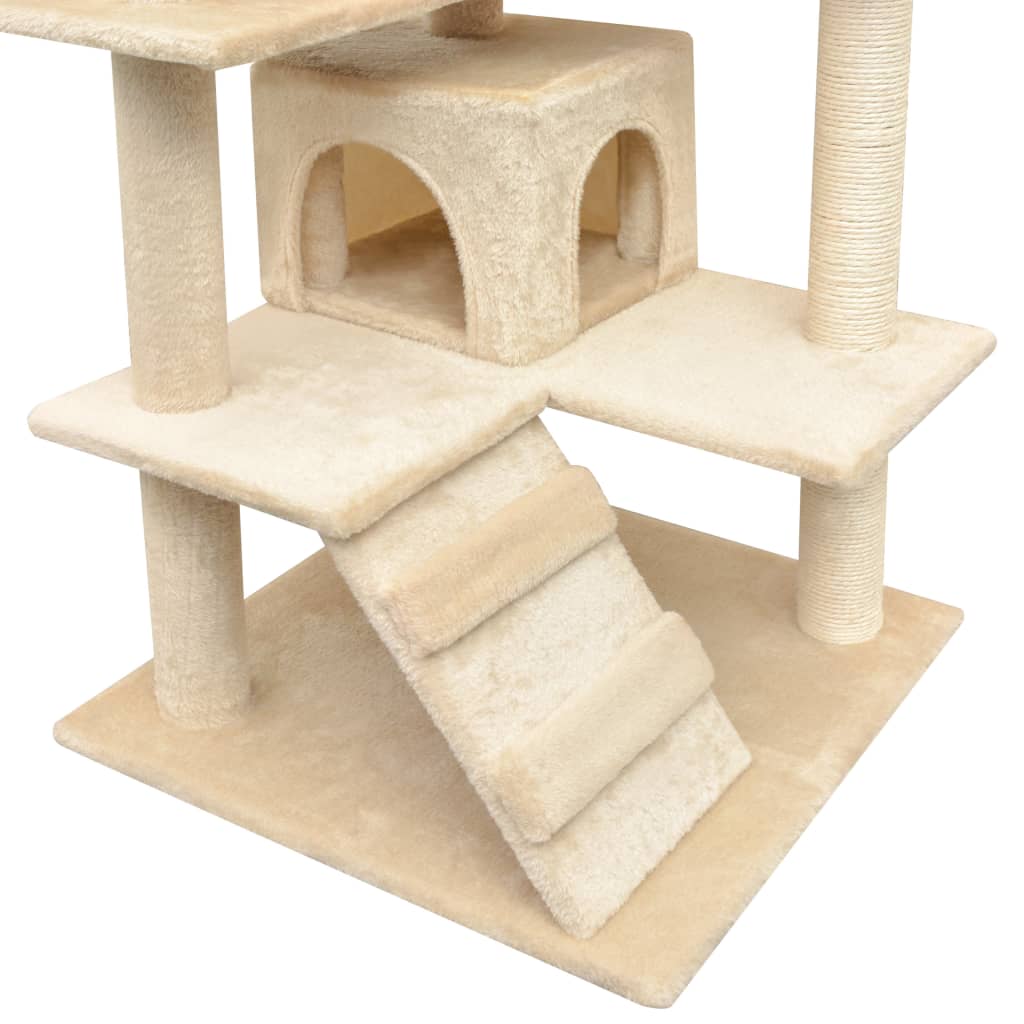 Cat house with sisal rope and scratching post 125 cm beige