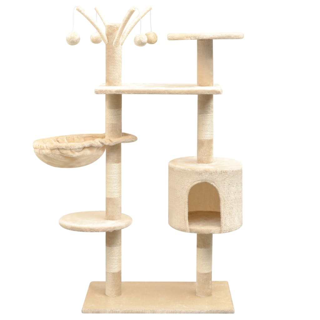 Cat house with sisal rope and scratching post 125 cm beige