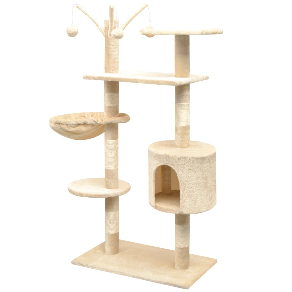 Cat house with sisal rope and scratching post 125 cm beige