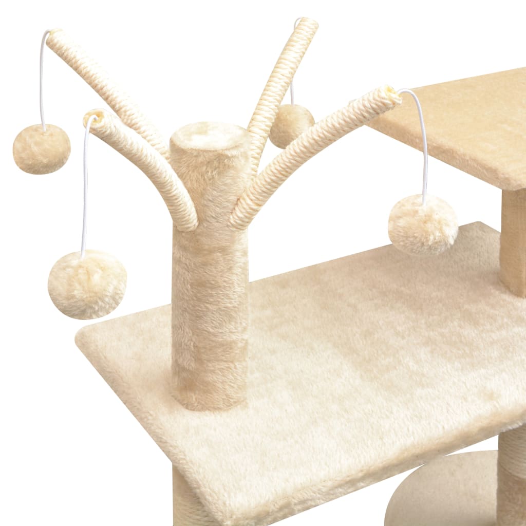 Cat house with sisal rope and scratching post 125 cm beige