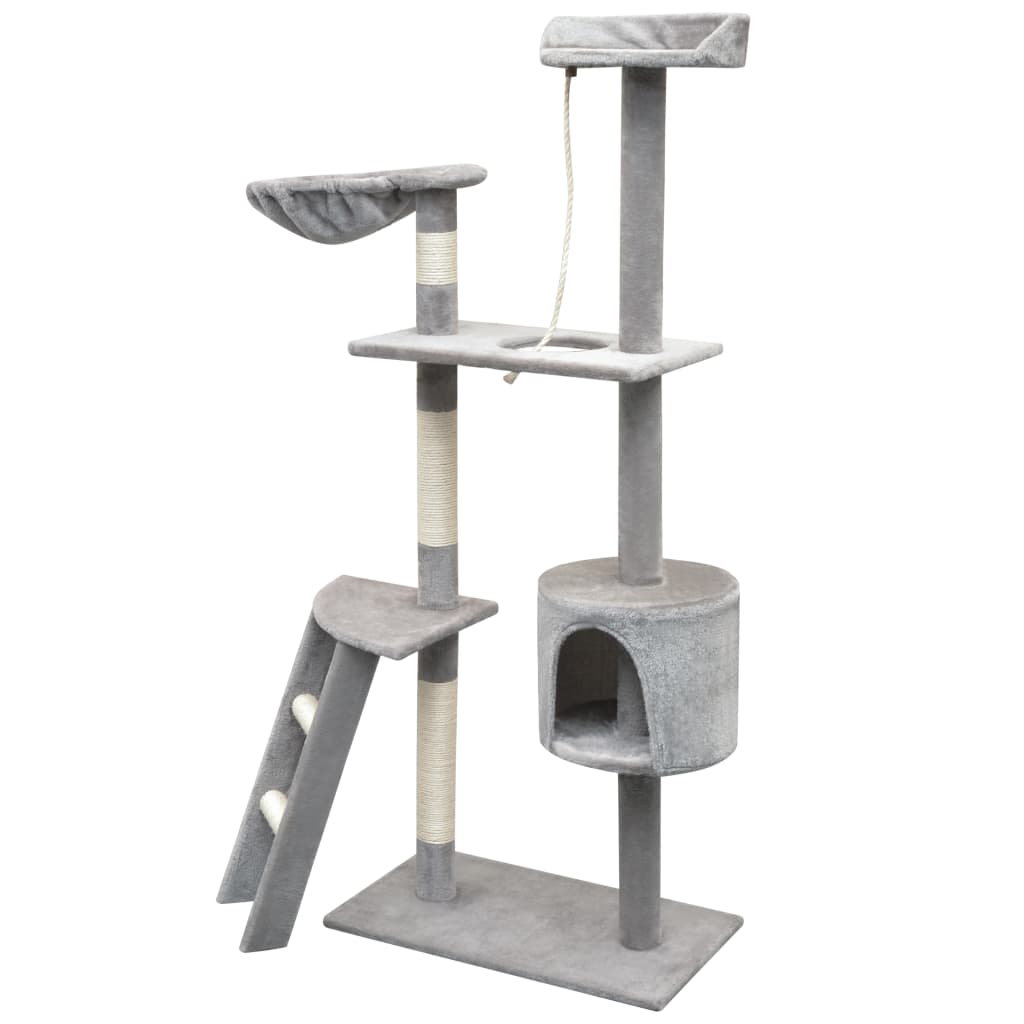 Cat house with sisal rope and scratching post 150 cm grey