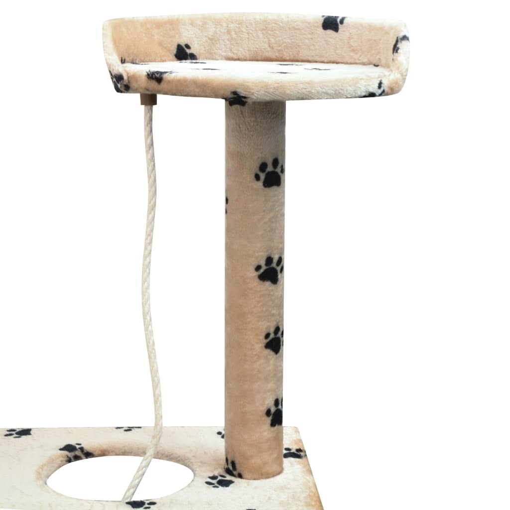 Cat house with sisal rope scratching post 150 cm with paw prints beige