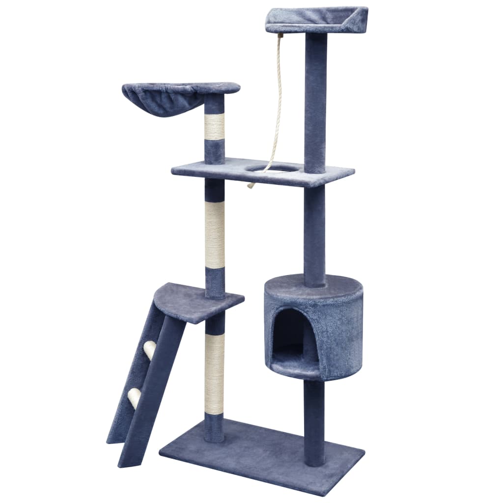 Cat house with sisal rope and scratching post 150 cm dark blue