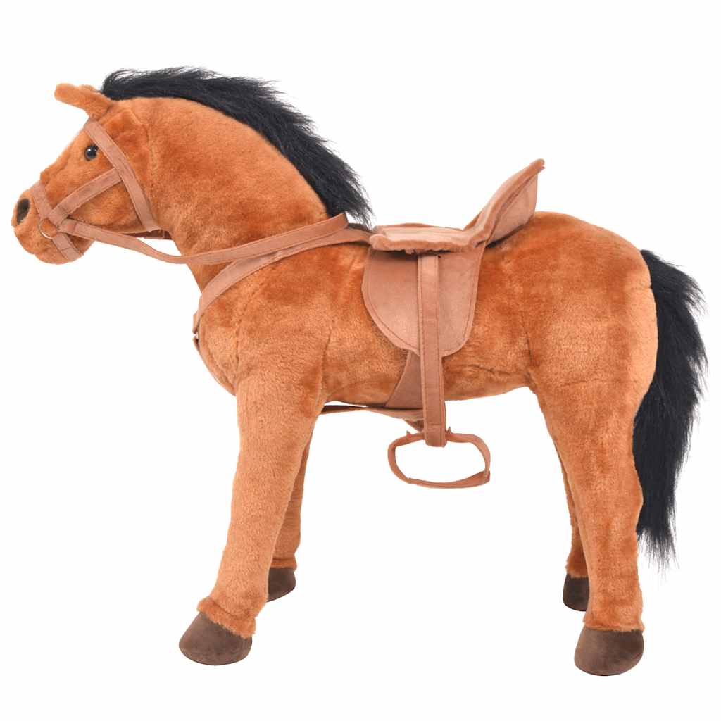 standing toy horse, plush, brown