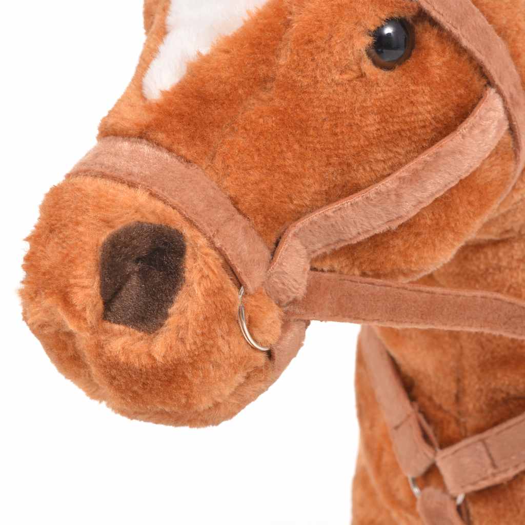 standing toy horse, plush, brown