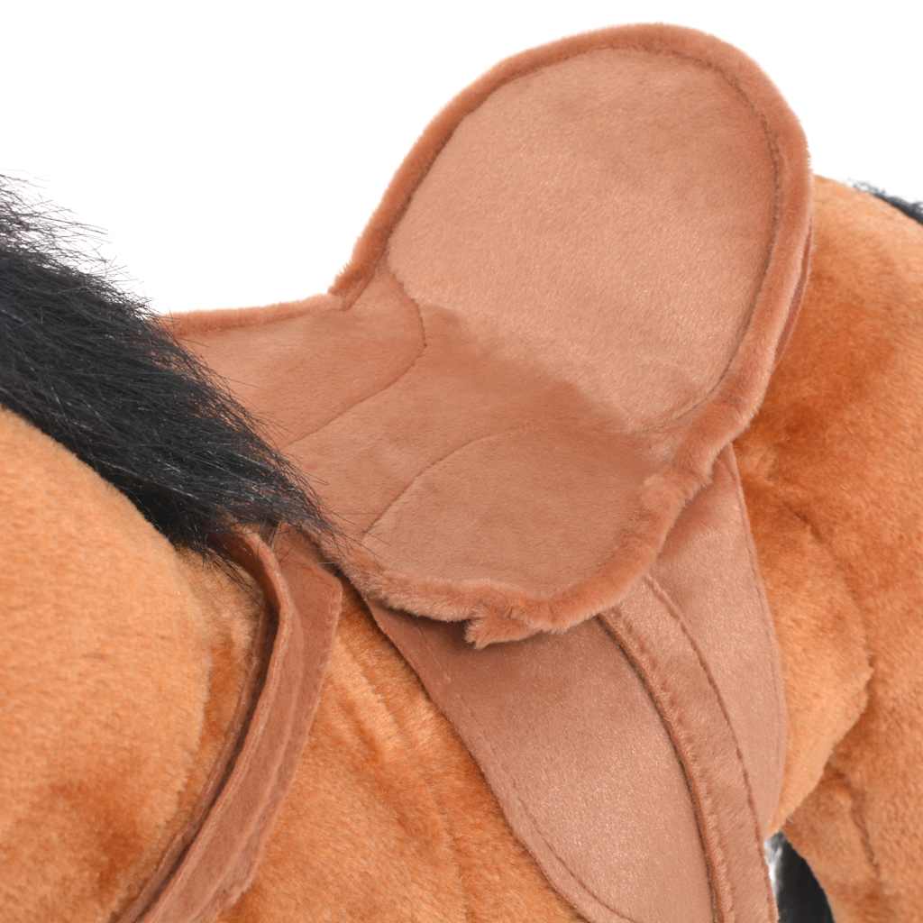 standing toy horse, plush, brown