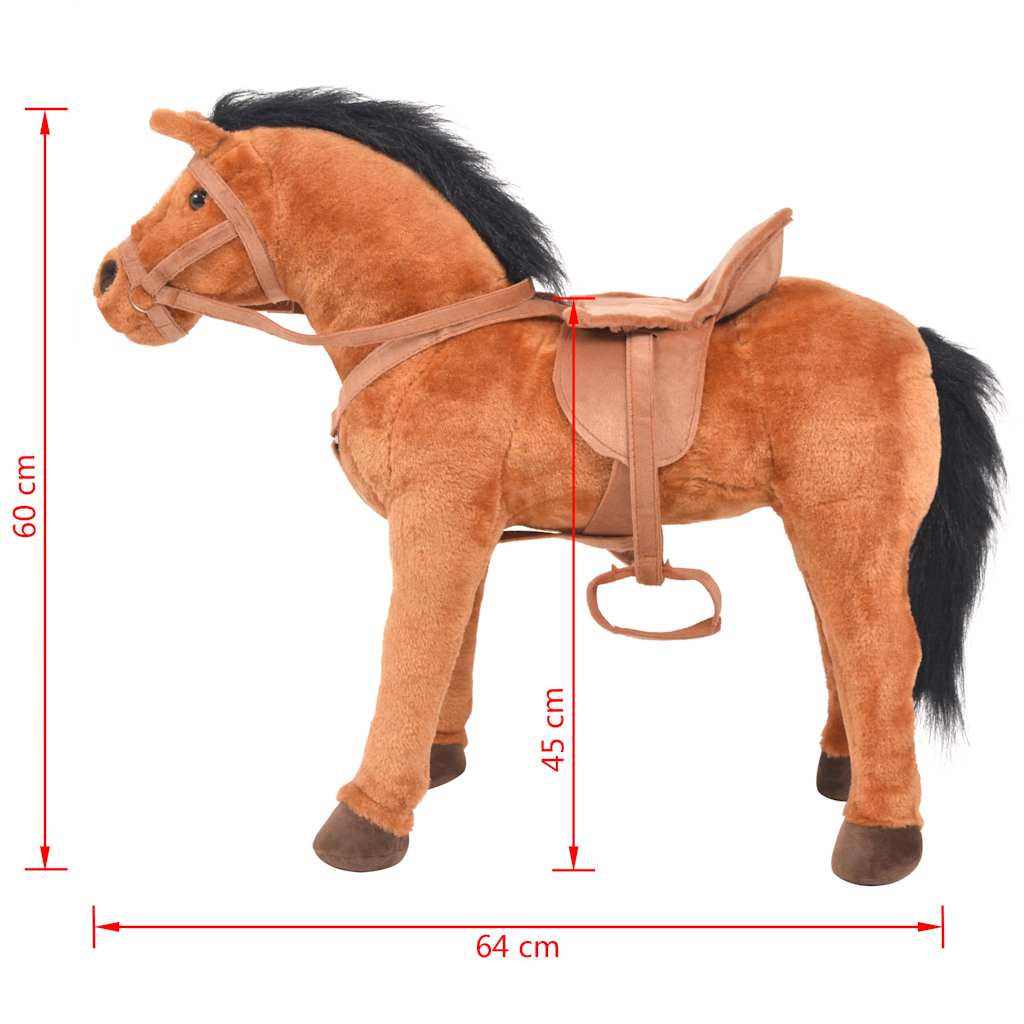 standing toy horse, plush, brown