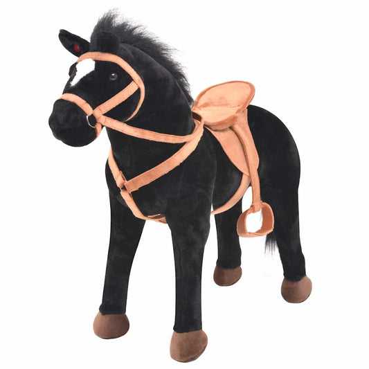 standing toy horse, plush, black