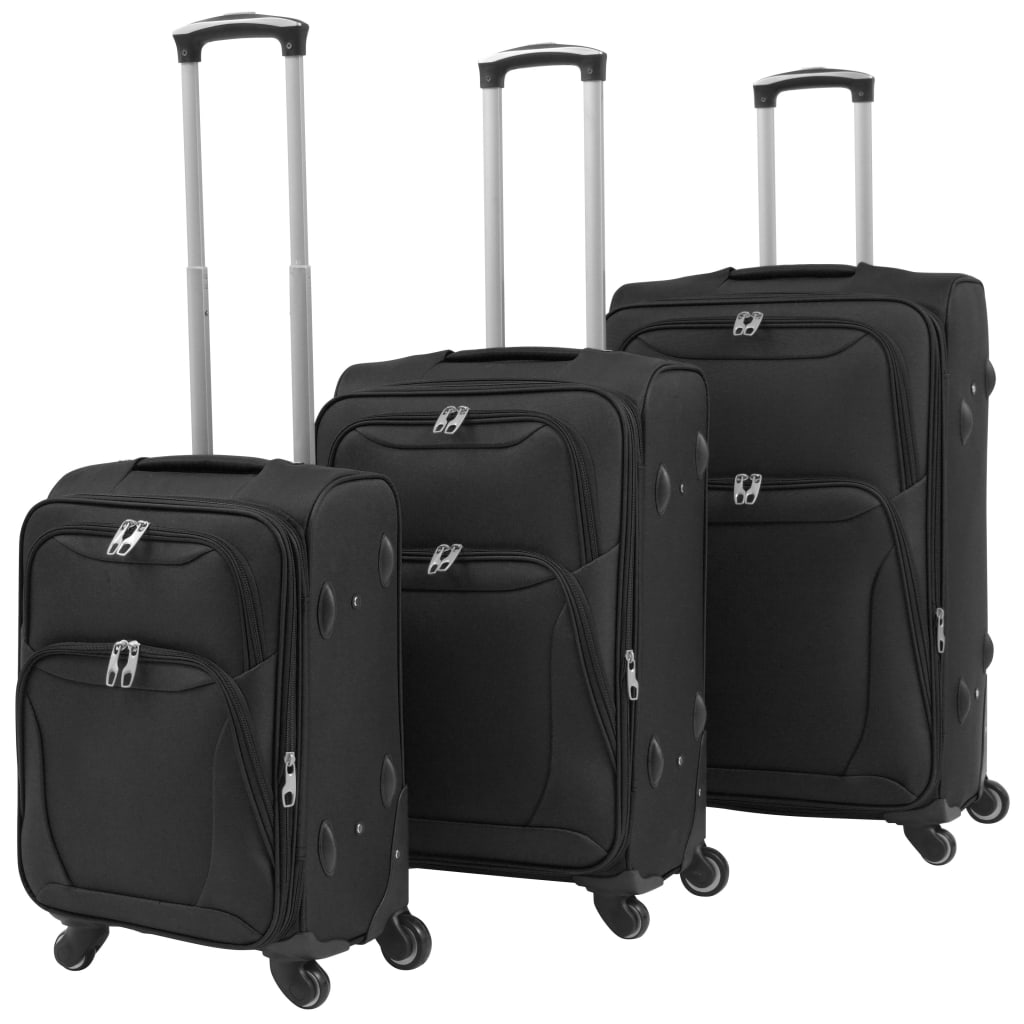 three-piece soft-cover suitcase set, black