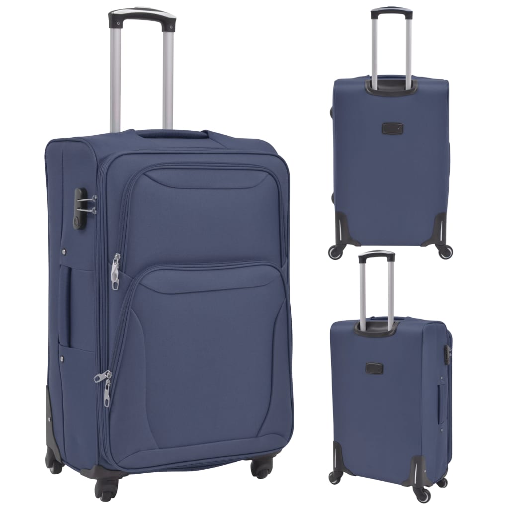 three-piece soft-cover suitcase set, navy blue