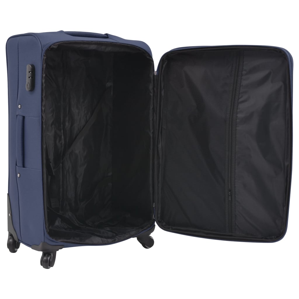 three-piece soft-cover suitcase set, navy blue