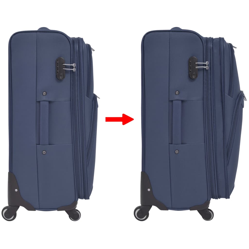 three-piece soft-cover suitcase set, navy blue