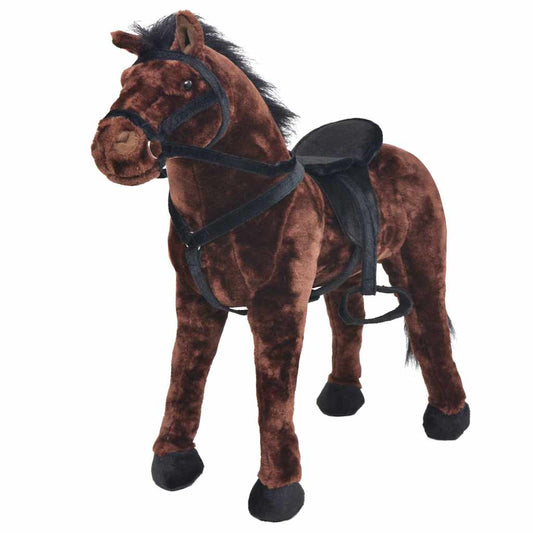 standing toy horse, plush, dark brown XXL