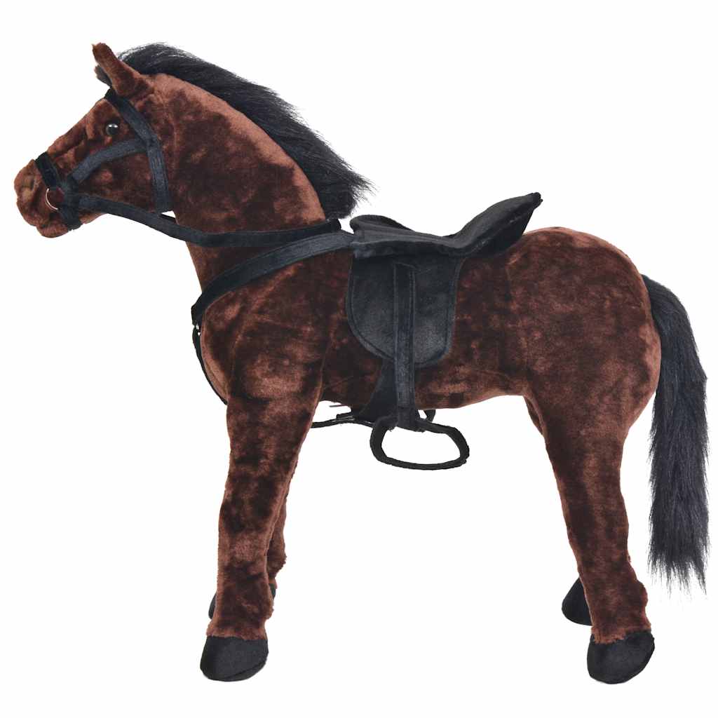 standing toy horse, plush, dark brown XXL