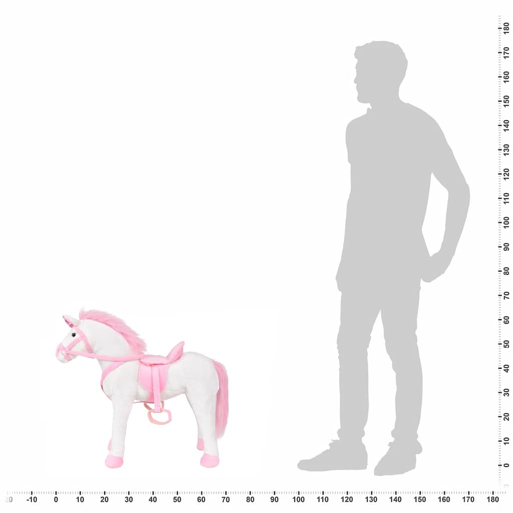 Standing toy unicorn plush, pink and white XXL