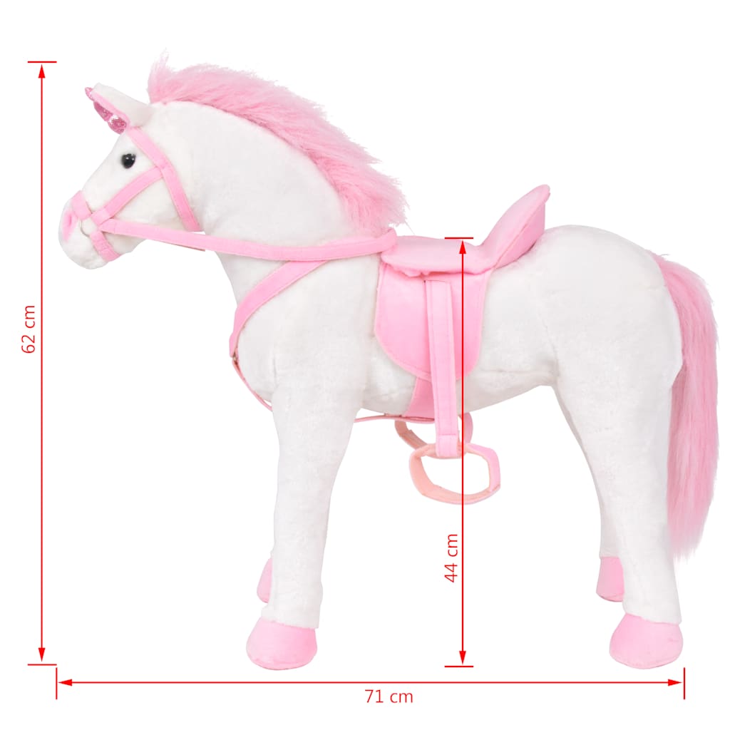 Standing toy unicorn plush, pink and white XXL