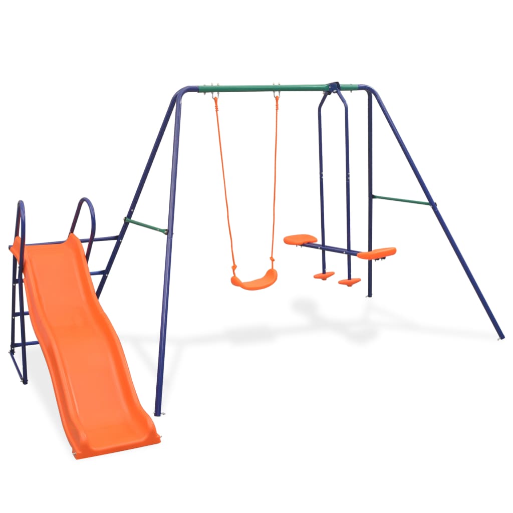 Swing set with slide, 3 seats, orange