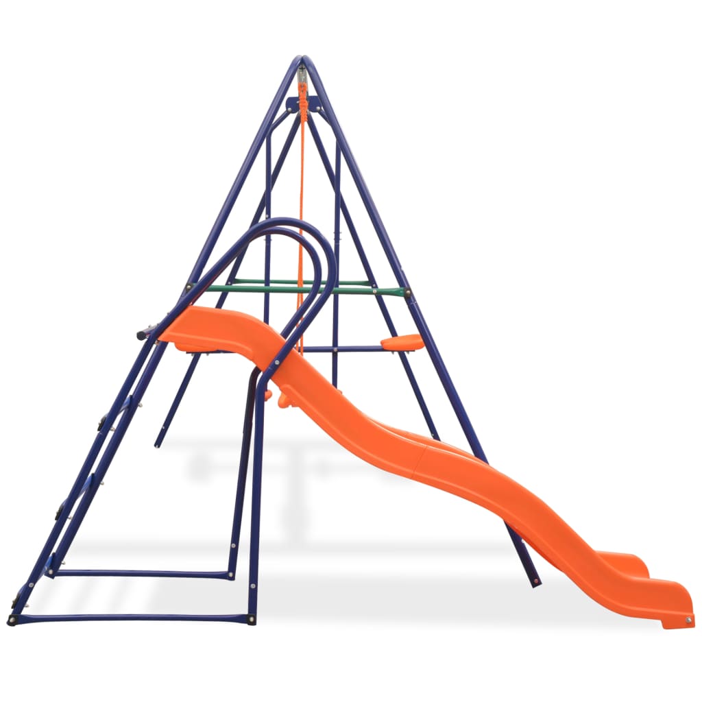 Swing set with slide, 3 seats, orange