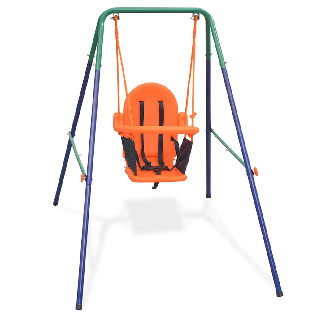 toddler swing set with safety strap, orange