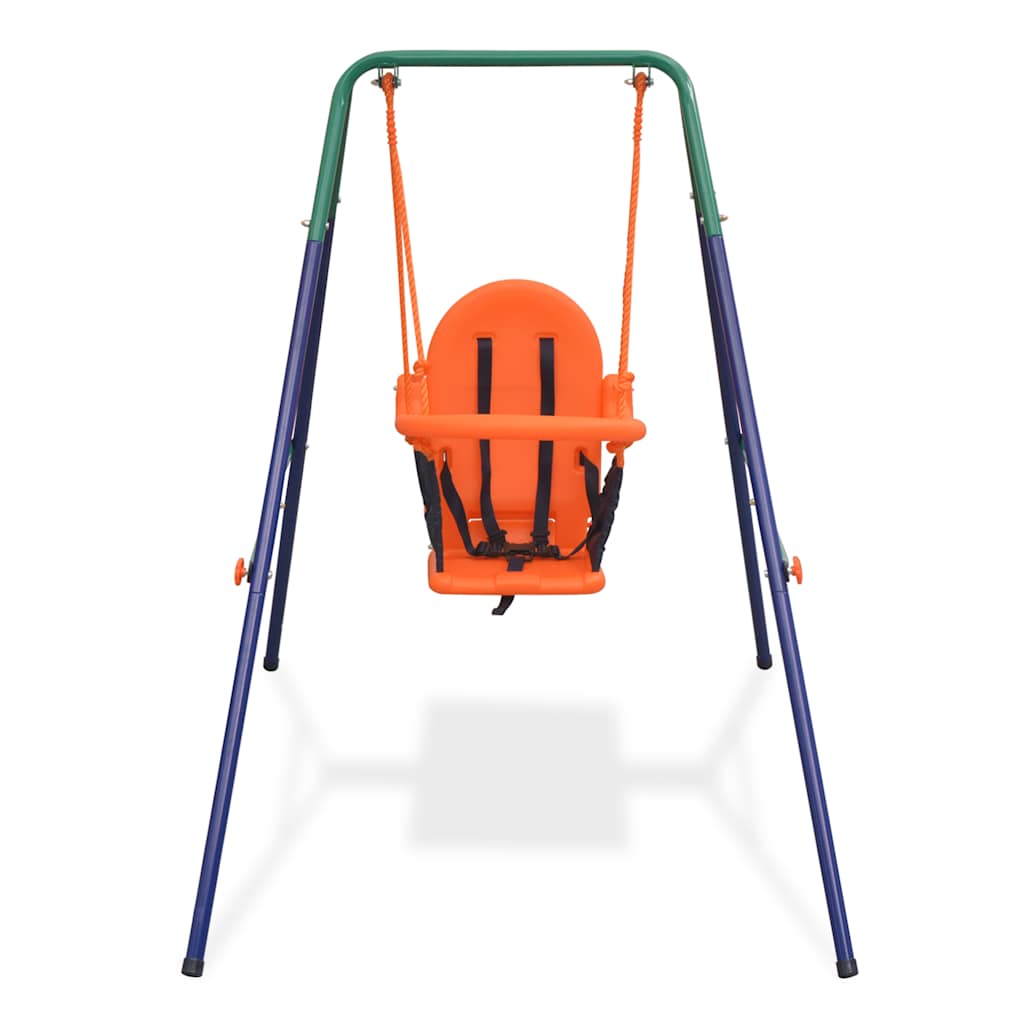 toddler swing set with safety strap, orange