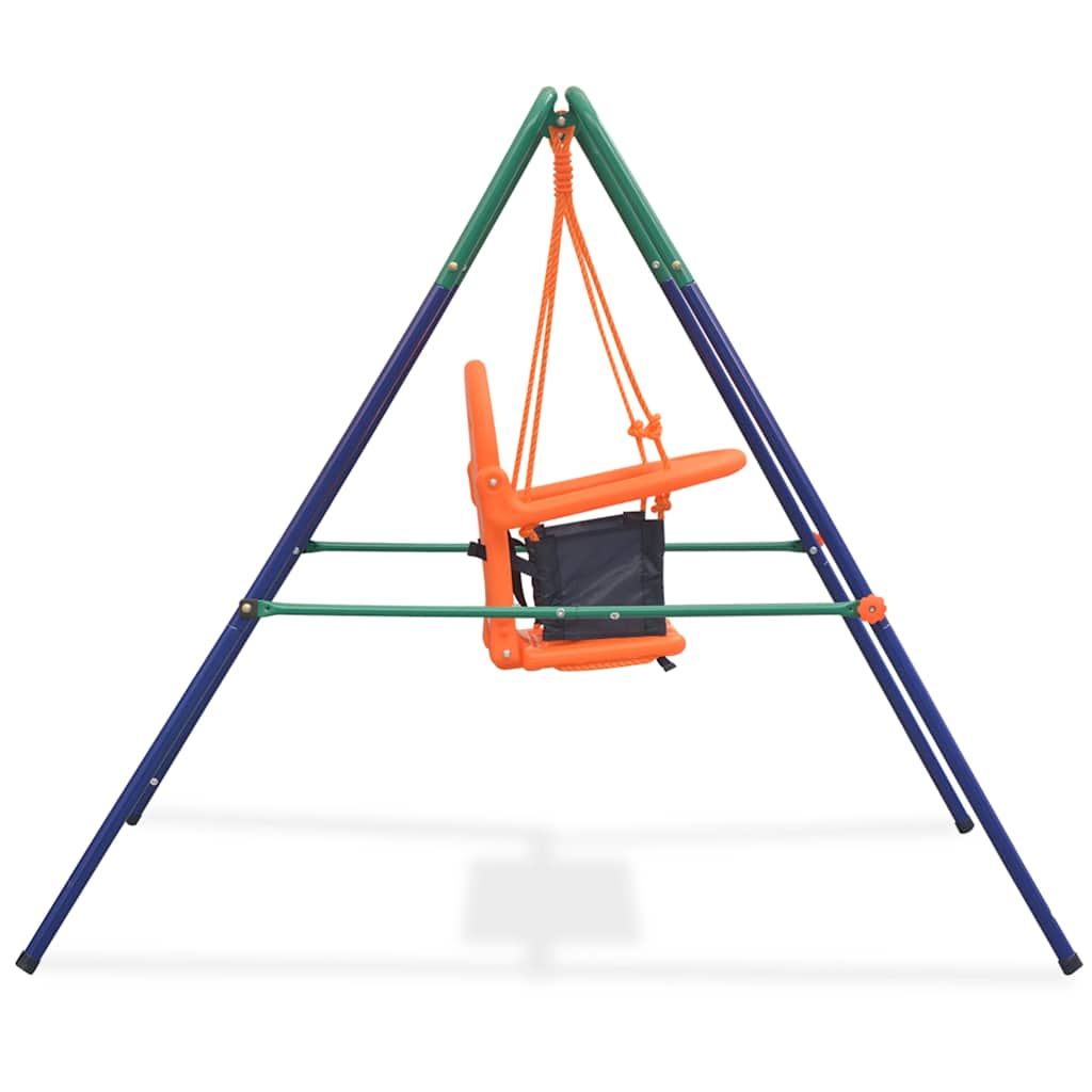 toddler swing set with safety strap, orange