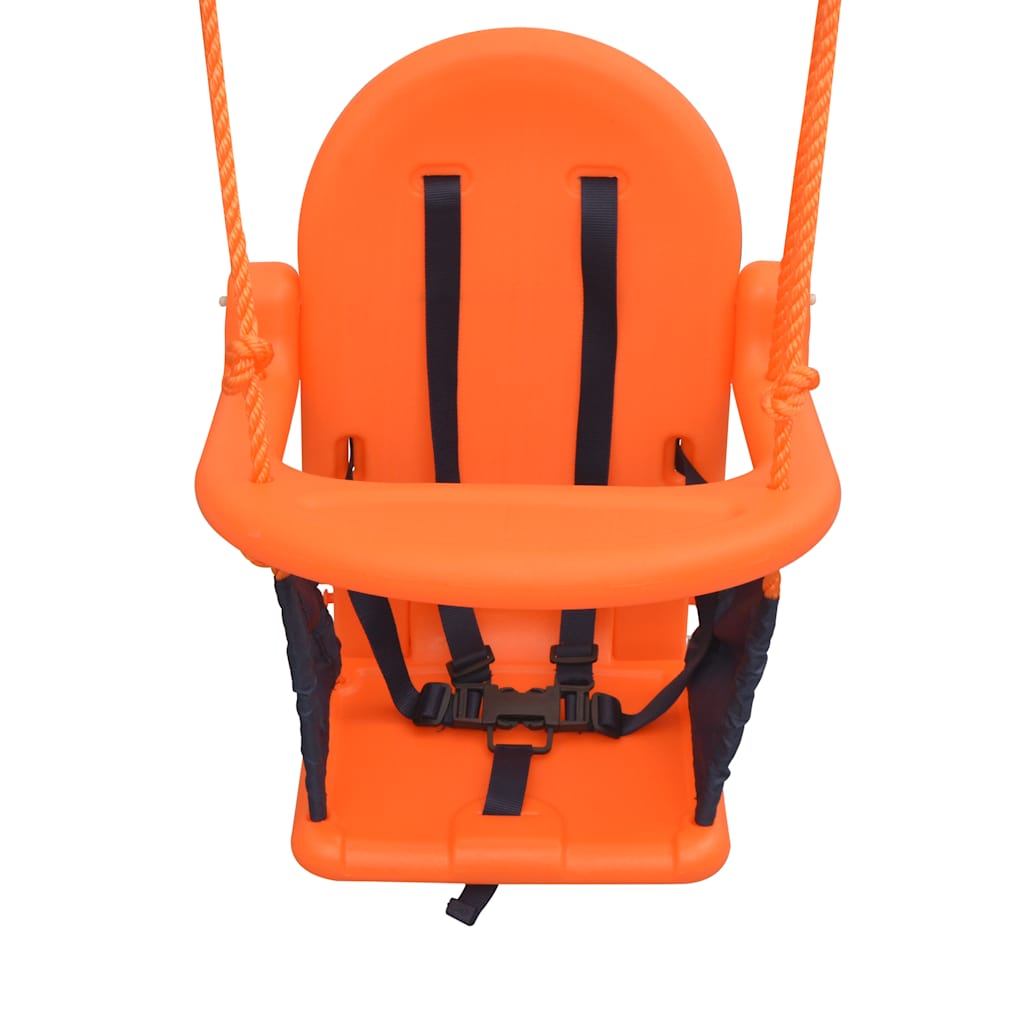 toddler swing set with safety strap, orange