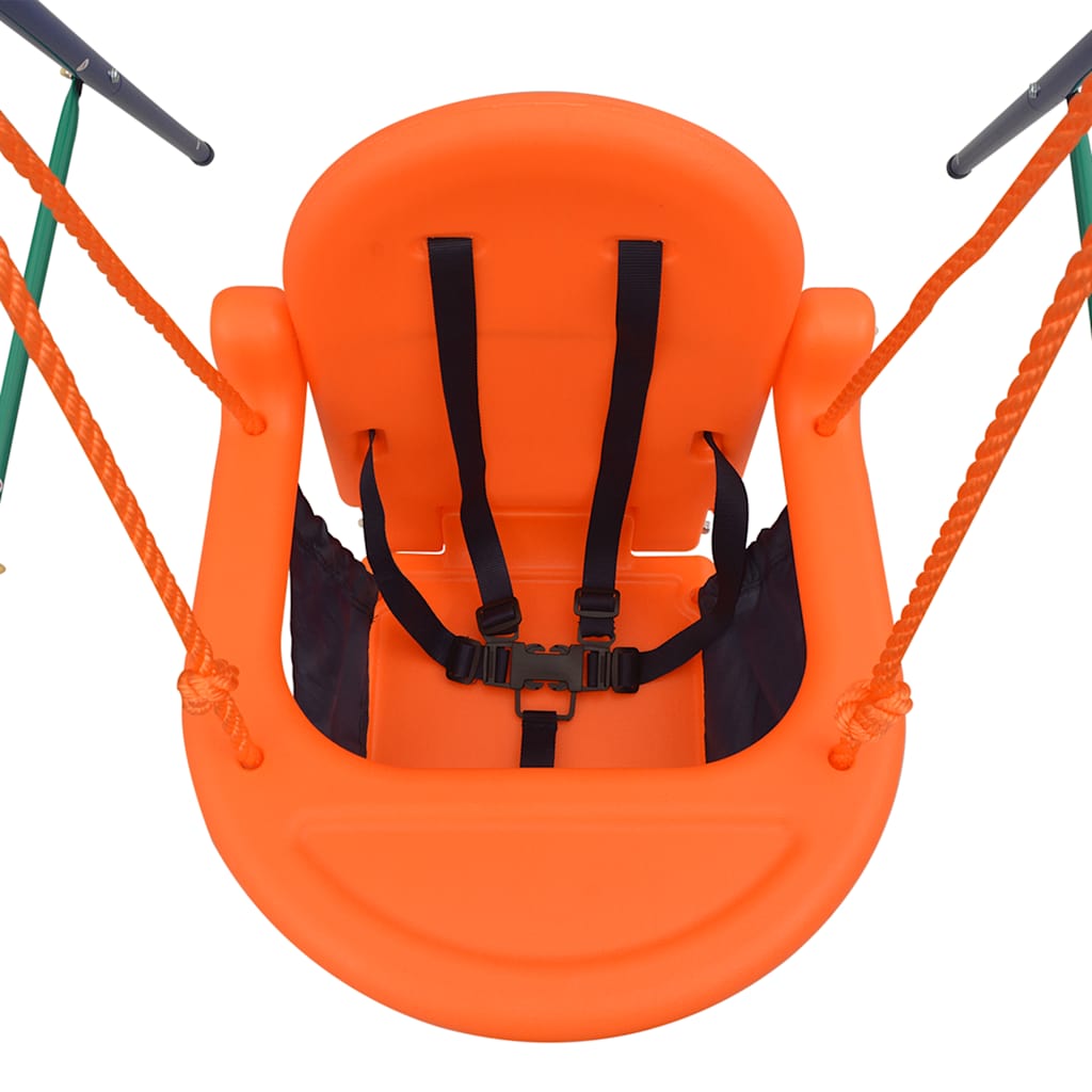 toddler swing set with safety strap, orange