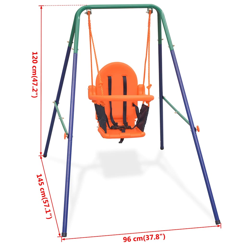 toddler swing set with safety strap, orange