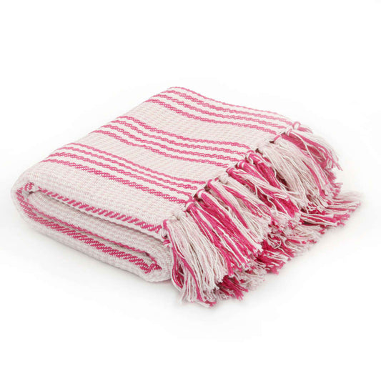 cotton plaid, striped, 160 x 210 cm, pink and white