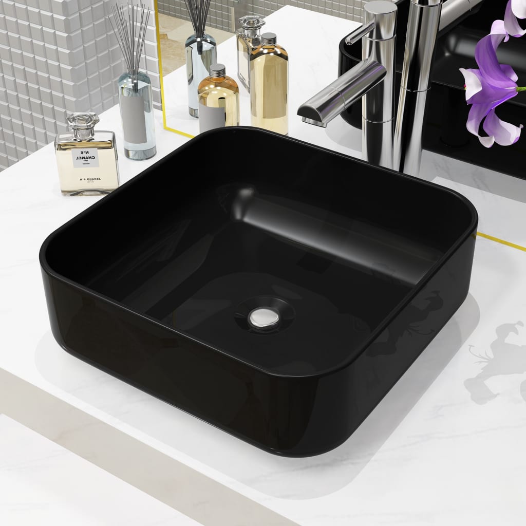 sink, ceramic, square, black 38 x 38 x 13.5 cm