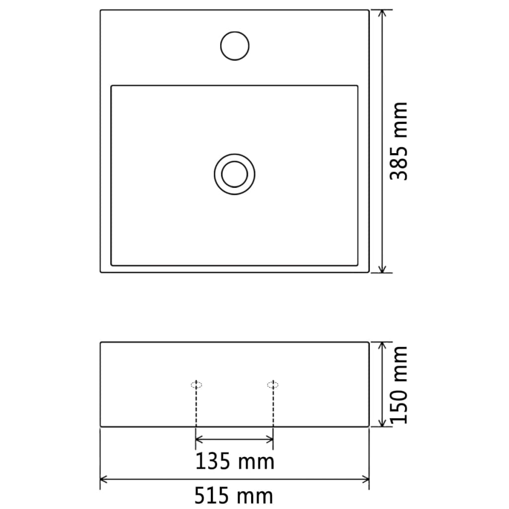 керамическая мойка с отверстием под смеситель 51,5 x 38,5 x 15 см белая