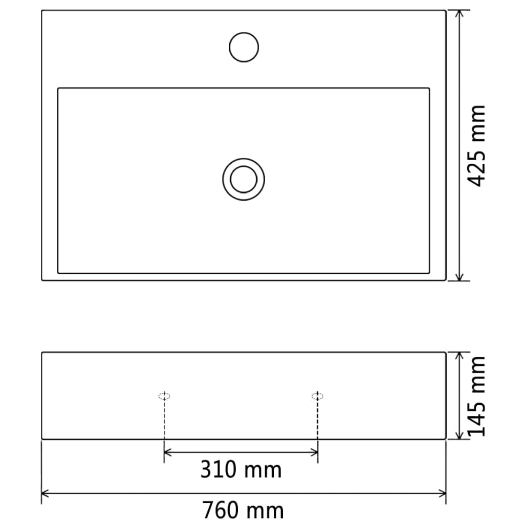 керамическая мойка с отверстием под смеситель 76 x 42,5 x 14,5 см черная