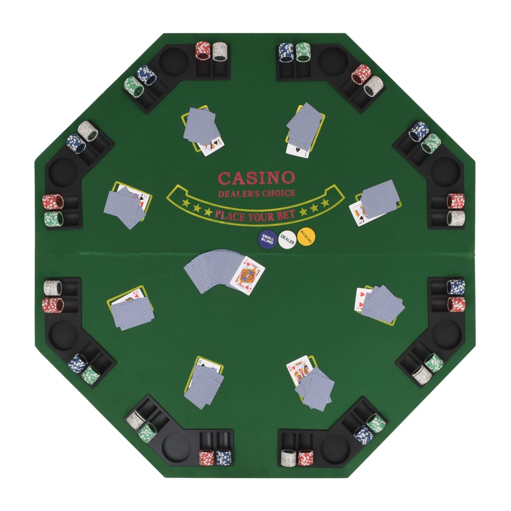 foldable poker tabletop for 2 players, octagonal, green