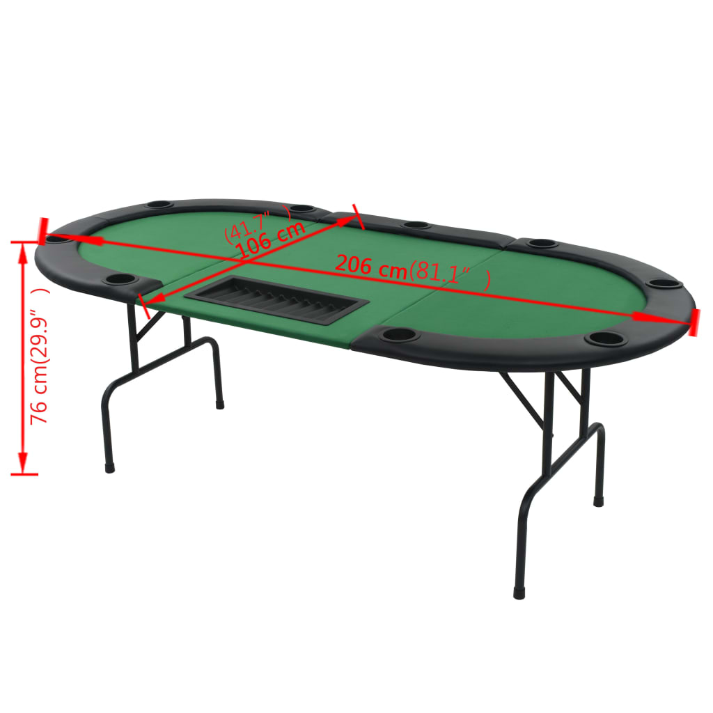 foldable poker table for 9 players, oval, green