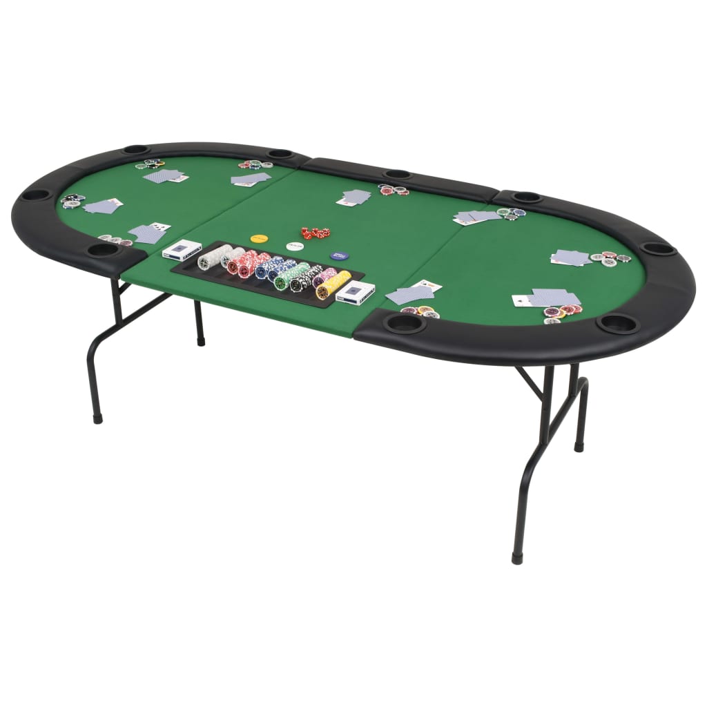 foldable poker table for 9 players, oval, green