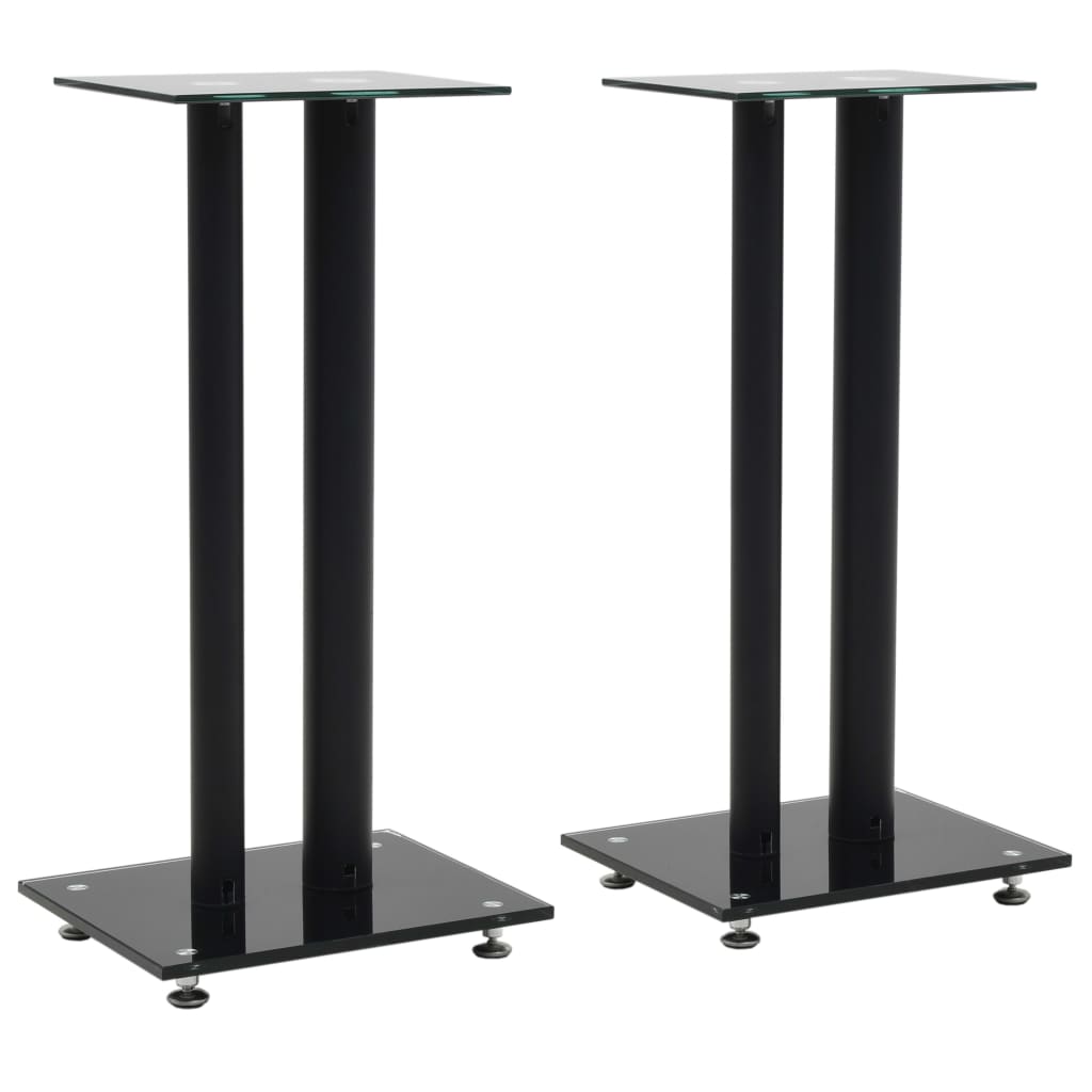 speaker stands 2 pcs, tempered glass, 2-pillar design, black