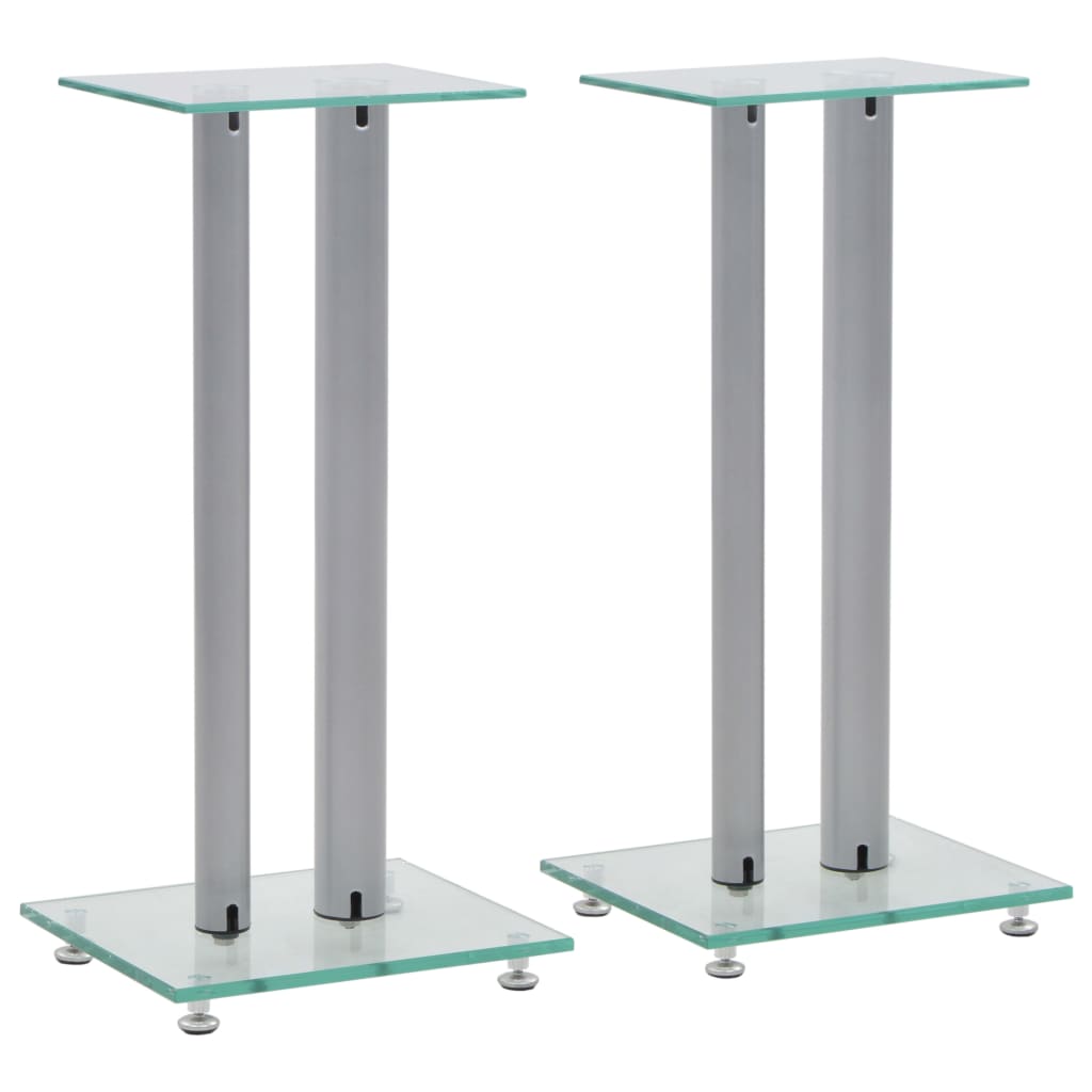 speaker stands 2 pcs, tempered glass, 2-pillar design, silver