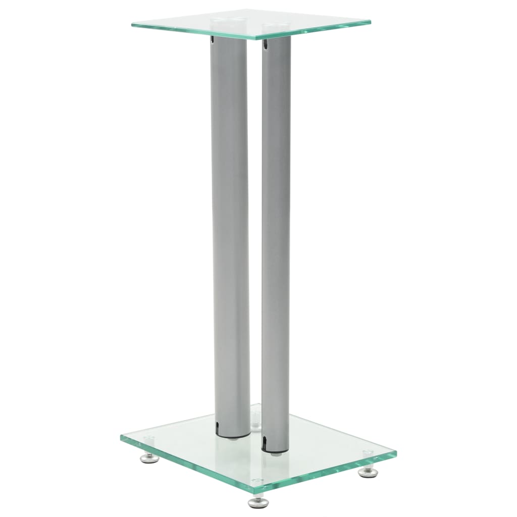 speaker stands 2 pcs, tempered glass, 2-pillar design, silver