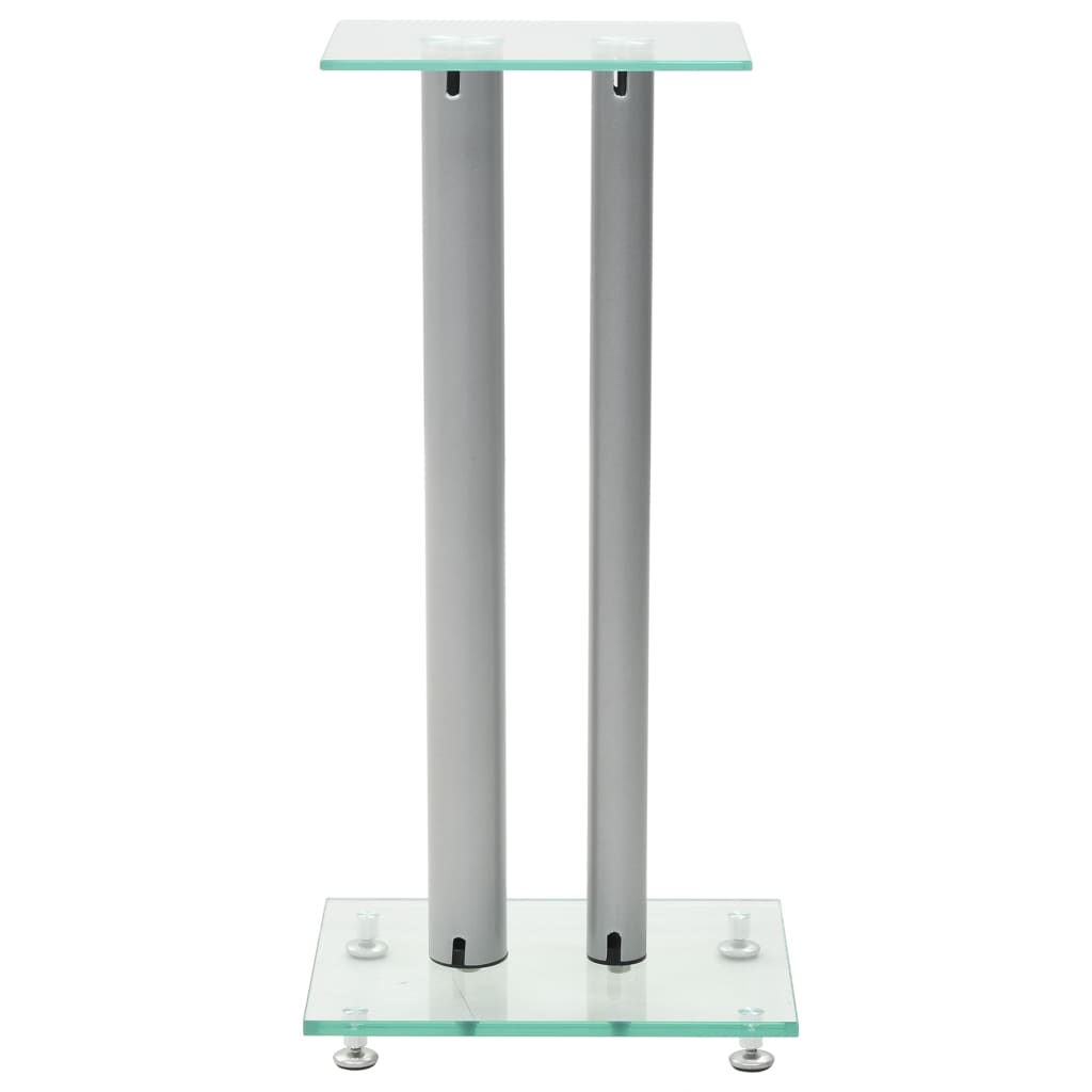 speaker stands 2 pcs, tempered glass, 2-pillar design, silver