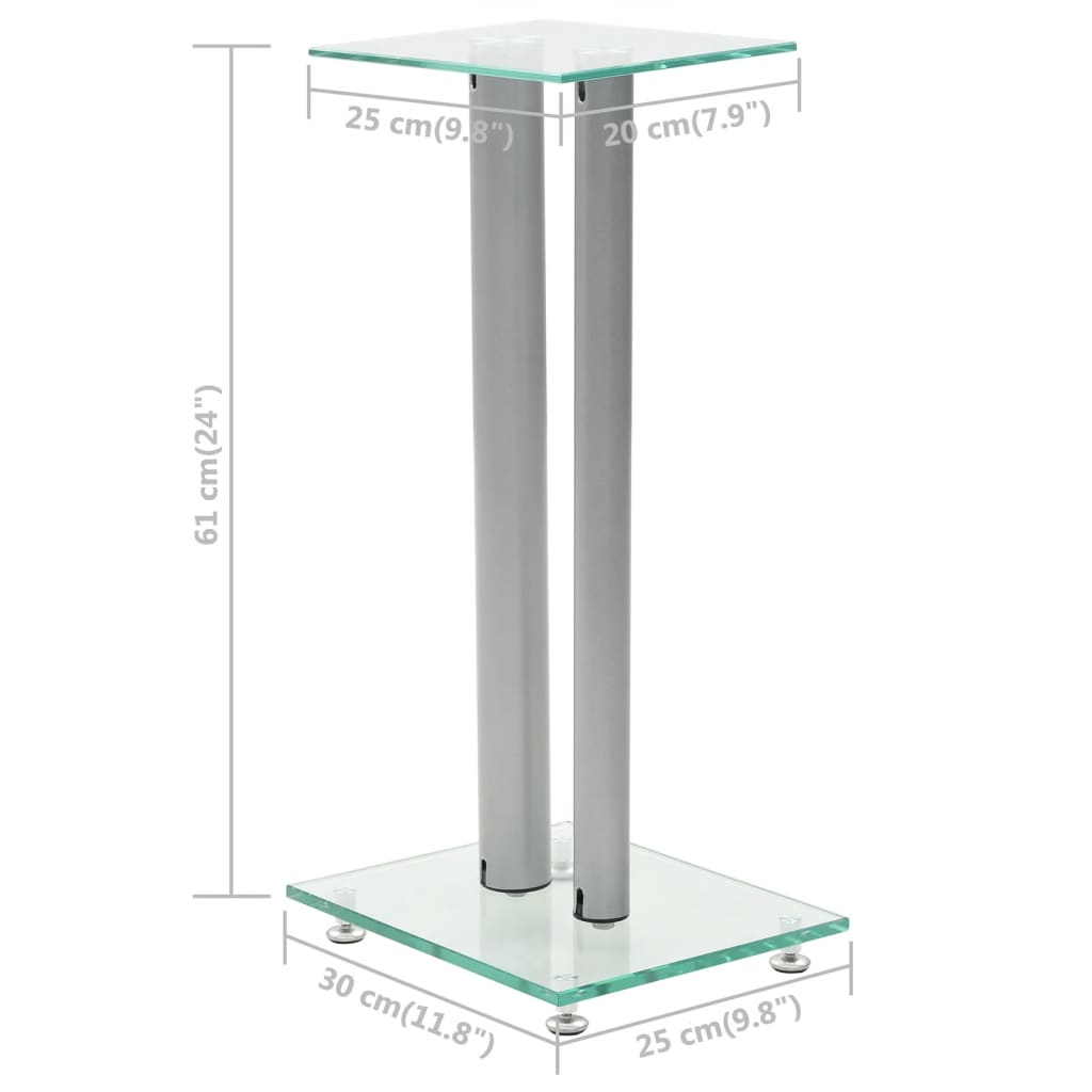 speaker stands 2 pcs, tempered glass, 2-pillar design, silver