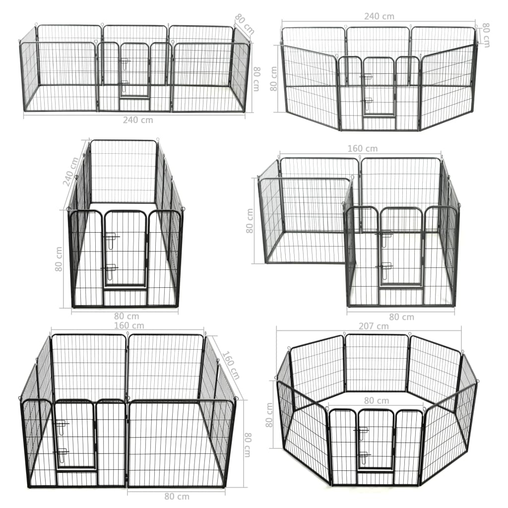 Манеж для собак с 8 панелями, сталь, 80 x 80 см, черный