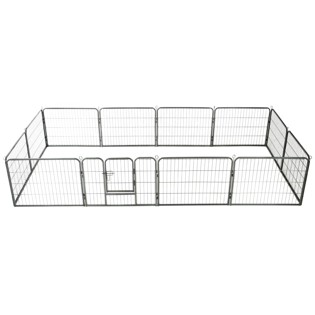 Dog playpen with 12 panels, steel, 80 x 60 cm, black